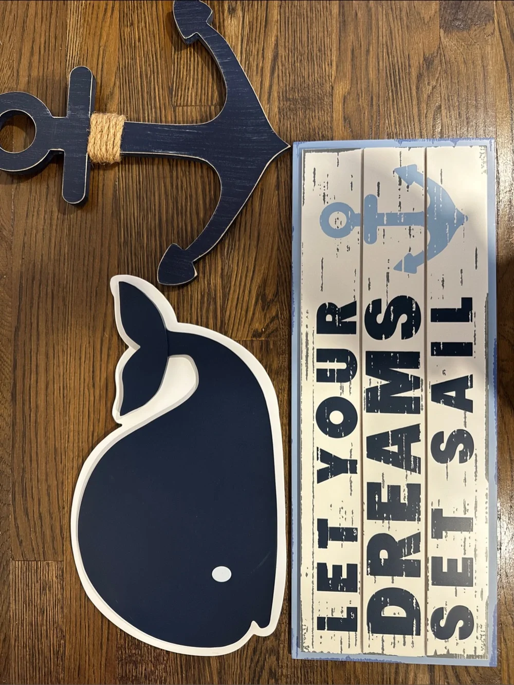 Navy Whale & Anchor Wall Decor Set - Let Your Dreams Sail